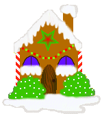 Kleine animatie van een kersthuis - Besneeuwd huis met twee kerstbomen een lichtslang en een groene ster