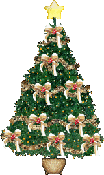 Kleine kerstanimatie van een kerstboom - Kerstboom met witte strikken en een gele ster als piek