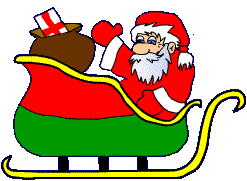 Kleine kerstanimatie van een kerstman - De Kerstman met zijn zak met kerstcadeaus op de arrenslee