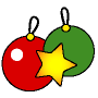 Mini animatie van een kerstbal - Een rode en een groene kerstbal met een gele ster