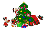 Mini kerstanimatie van een kerstboom - Muizen zijn een kerstboom aan het versieren waar veel kerstcadeaus onder liggen
