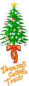 Mini kerstanimatie van een kerstboom - Dreams come true met een kerstboom met kerstballen en een kerstster als piek
