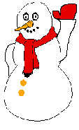 Kleine animatie van een sneeuwpop - Sneeuwpop met rode sjaal die zijn hand opsteekt