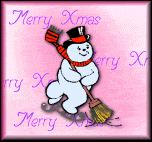 Kleine animatie van een sneeuwpop - Merry Xmas en een sneeuwpop met bezem