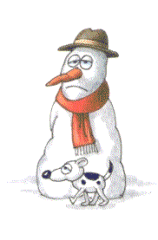 Kleine animatie van een sneeuwpop - Hond plast tegen de sneeuwpop die daarna smelt
