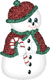 Kleine animatie van een sneeuwpop - Sneeuwpop met rode muts en candy cane