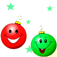 Mini animatie van een kerstbal - Rode en groene kerstbal met mond en ogen