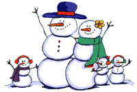 Kleine animatie van een sneeuwpop - De familie sneeuwpop zwaait ons toe
