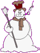 Mini animatie van een sneeuwpop - Sneeuwman met een bezem in zijn hand rookt een pijp
