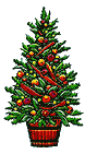 Mini kerstanimatie van een kerstboom - Kerstboom  met rode slingers en kerstballen