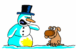 Kleine animatie van een sneeuwpop - De sneeuwman is boos op de hond