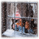 Kleine animatie van sneeuw - Kinderen kijken door het raam terwijl het buiten sneeuwt