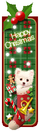 Kleine animatie van een kerstsok - Merry Christmas met een hondje in een rode kerstsok