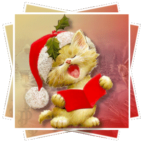 Middelgrote animatie van een kerstdier - Kaart met een katje met een kerstmuts dat kerstliederen zingt