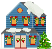 Mini kerstanimatie van een kersthuis - Besneeuwd huis met kerstverlichting en een kerstboom