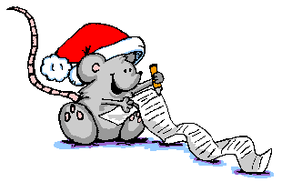 Middelgrote animatie van een kerstdier - Muis met kerstmuts op schrijft een lange brief aan Santa Claus
