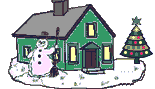 Mini kerstanimatie van een kersthuis - Huis met een sneeuwpop en een kerstboom