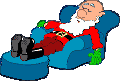Mini animatie van een kerstman - De Kerstman rust uit op een blauwe sofa