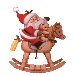 Middelgrote kerstanimatie van een kerstman - Santa Claus op een hobbelpaard